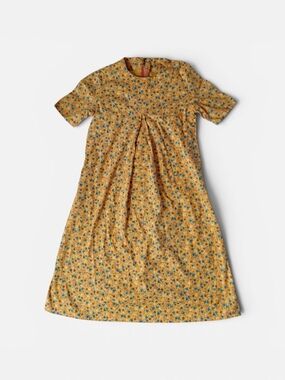Vintage 1960s 70s Girls Handmade Marigold Calico Floral Dress Size 6 Cottagecore